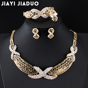 Jiayi jiaduo afrikanske brude smykker sæt til kvinder guldfarvet krystal halskæde øreringe sæt bryllup opgave