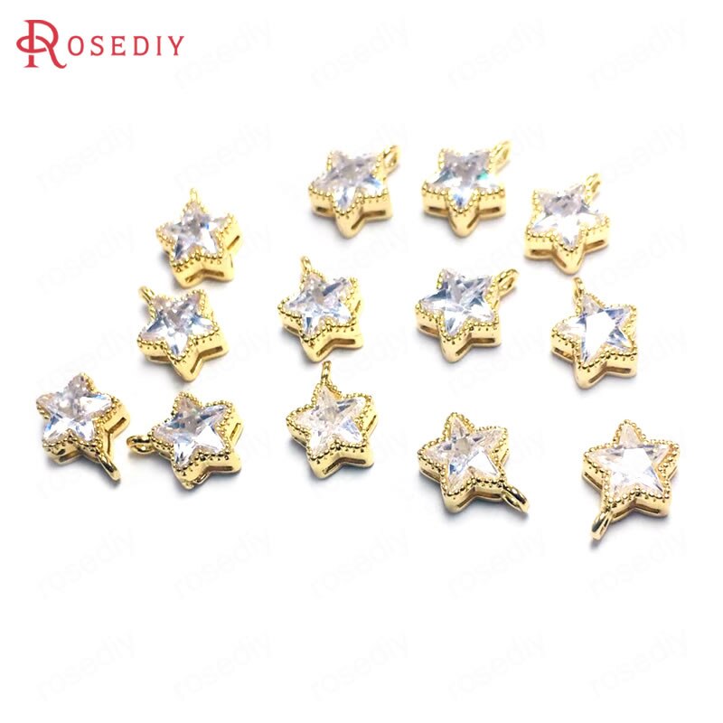 (38356)10PCS 7.5 MILLIMETRI 24K Oro Champagne di Colore Ottone e Zircone Star Pendenti E Ciondoli Pendenti Con Gemme E Perle di Alta Qualità Fai Da Te Risultati Dei Monili accessori