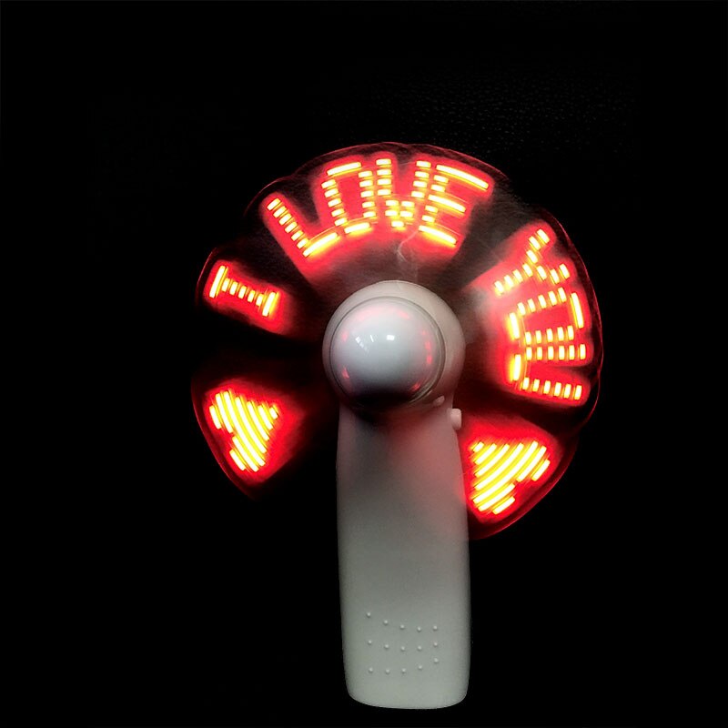 1PC portátil te amo patrón mixto Color LED aire travieso Mini ventilador de mano ventilador luminosa cartas 3 colores: Red Letter