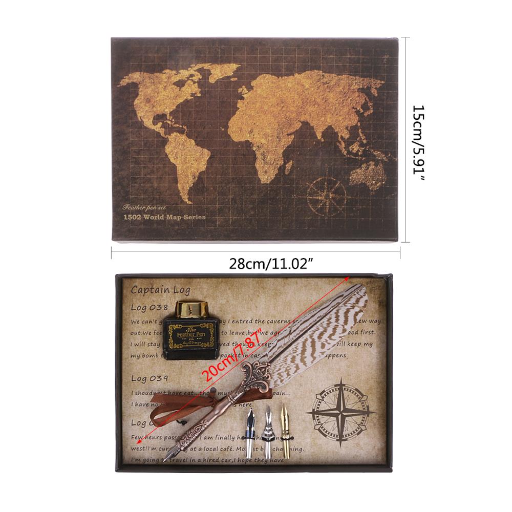 Antique Quill Feather Dip Pen Writing Ink Set Stationery Box Fountain Pen