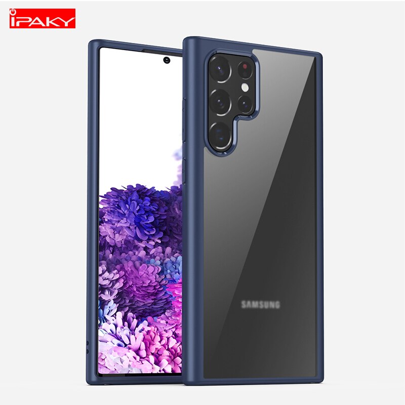 Ipaky Voor Samsung S22 Case S22 Plus Dunne Hd Transparante Tpu Acryl Hybrid Shockproof Case Voor Samsung Galaxy S22 Ultra case: for S22 Plus / Blue
