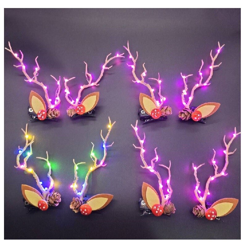 Épingles à cheveux Led en bois, barre Flash, oreilles d&#39;élan scintillantes, accessoires de bandeau en corne, de pâques