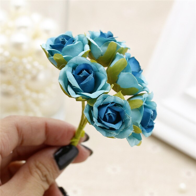 Buquê de flores artificiais 6 peças, mini rosas, para casamento, decoração para casa, para scrapbooking, artesanato faça você mesmo, caixa de doces, decoração de presente