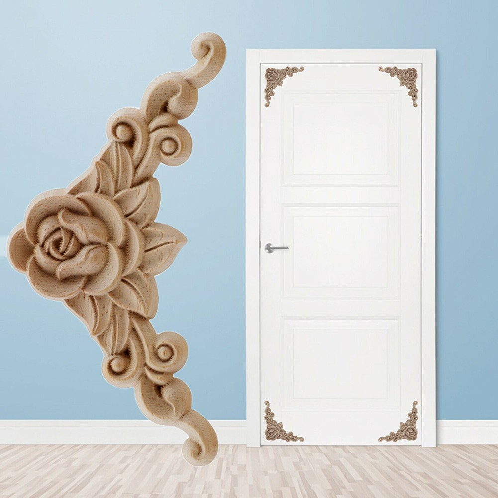 Autocollant d'incrustation d'angle de sculpture sur bois, cadre de porte d'angle de fenêtre de meuble, autocollant en bois d'armoire, décoration faite à la main, DIY bricolage, 4 pièces/ensemble