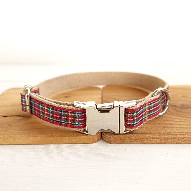 Gratis Graveren Naam Id Britse Stijl Kleurrijke Pastel Accessoire De Schotland Plaid Mode Halsbanden En Riem Metalen Gespen: Collar / Xl