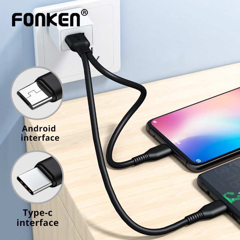 FONKEN Micro USB Cable Splitter Cable 2 In 1 Type C Charge Cable 2 USB Cable Mobile Phone Cable Android Cable For Xiaomi Samsung