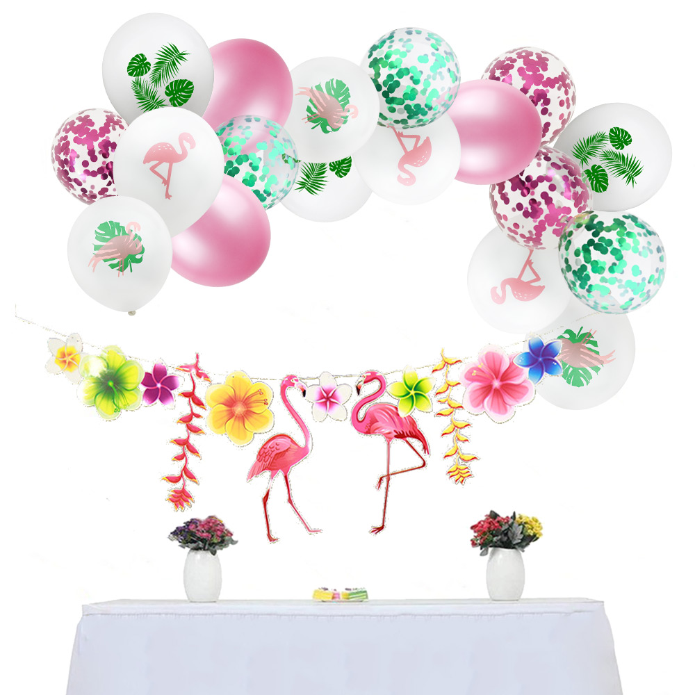 Amawill lyserød flamingo palme blad konfetti balloner flamingo blomst papir krans skov jungle fest forsyninger hawaiisk dekor 7d: B5