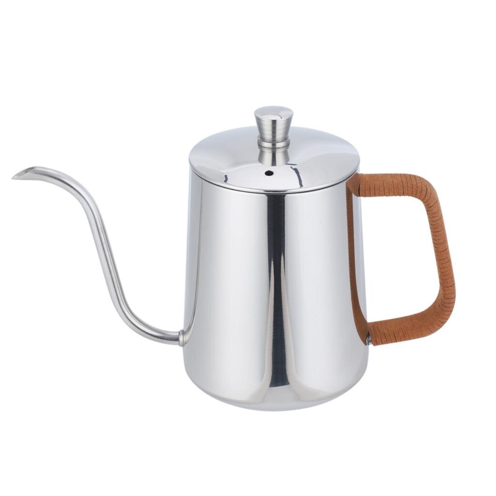 304 Stainless Steel Coffee Drip Kettle Gooseneck Tea Pot Maker Infusion Pouring Kettle Home Kitchen Coffee Bar Supply Tool: Silver 600ml