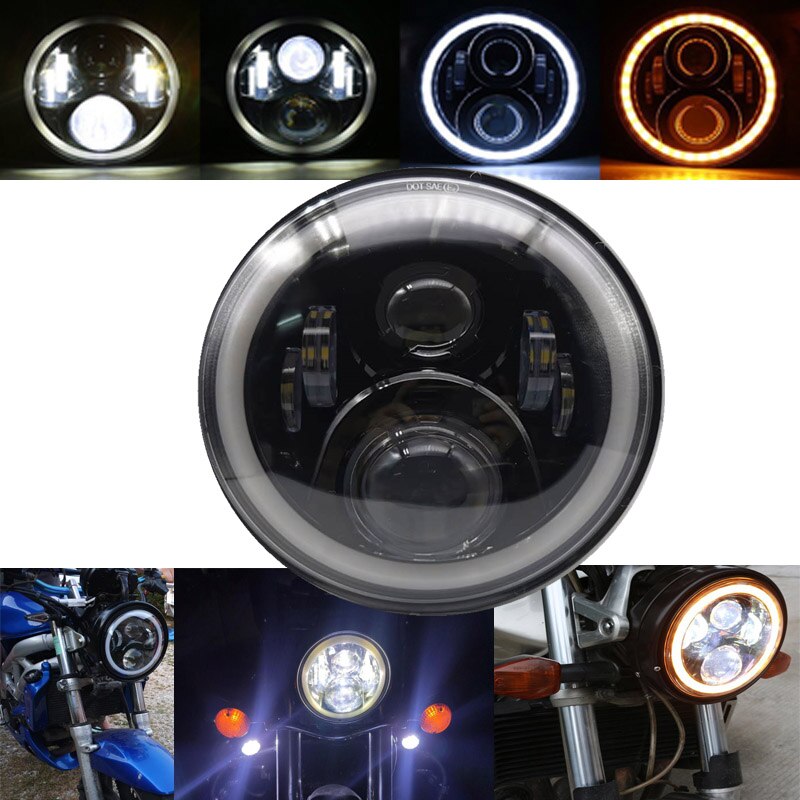 Boîtier de montage des phares LED pour motos, 7 pouces, éclairage avant chromé pour conduite, 60W, DOT DRL: only black 7inch A