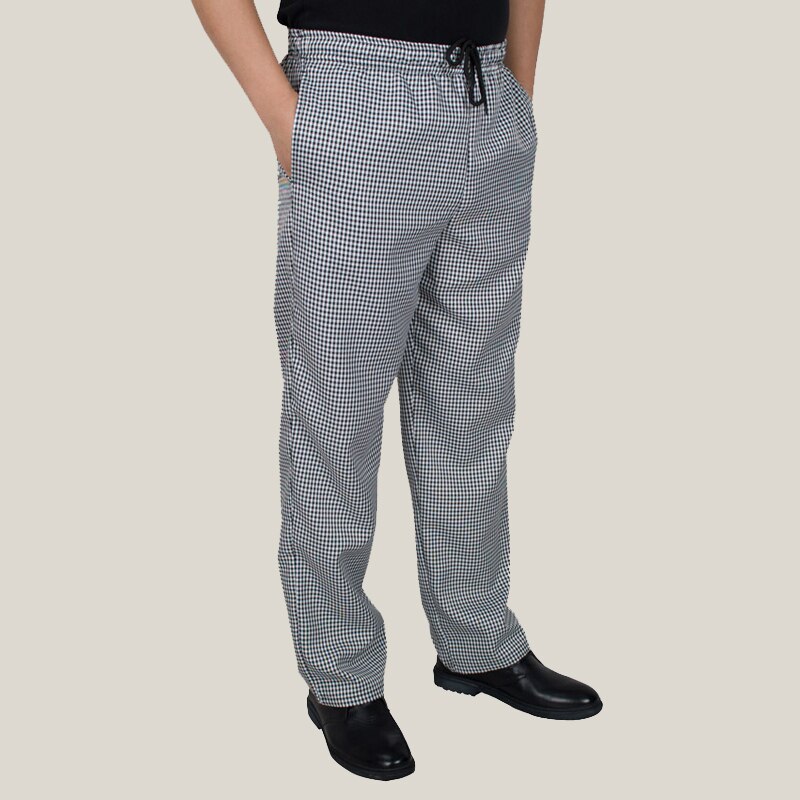 Neue kochdienst koch einheitliche chef de partie executive chef hose schwarz weiß gestreiften elastischen Rote Paprika Migo restaurant uniform