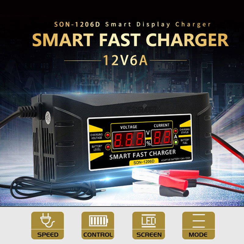 Car Battery Charger 12V 6A 10A Car Moto Full Automatic Smart Power Charging For Wet Dry Lead Acid Digital LCD Display EU US Plug