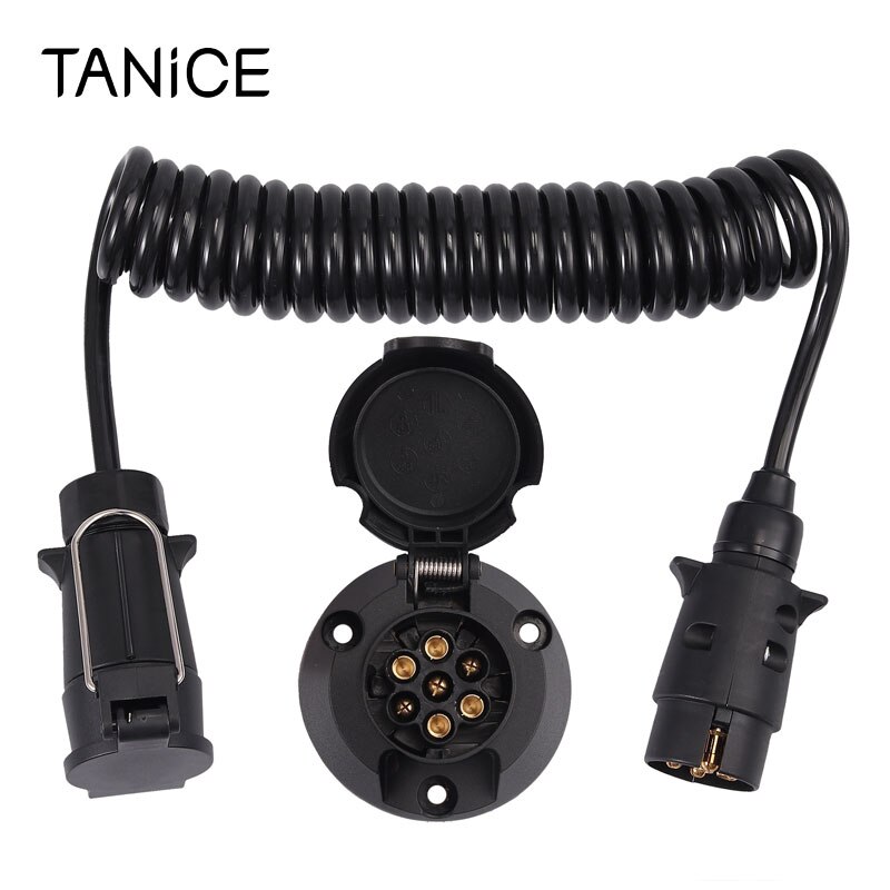 TANiCE Europe Style 7 Pin Trailer Plug with Spring Wire for Power Trailers Caravans Semi-trailer Lights Cable Connector Adapter