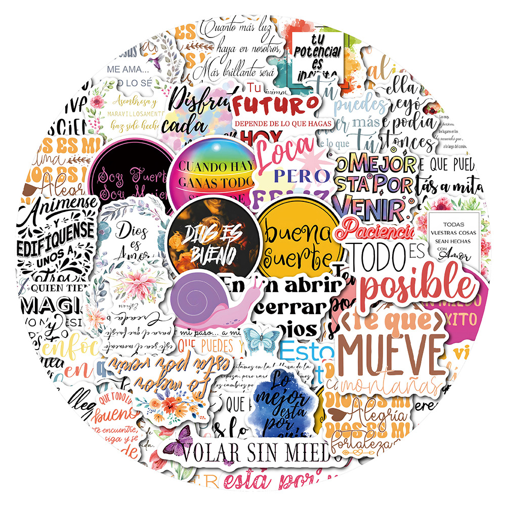 10/30/50 Uds. Frases de texto inspiradoras en español pegatina de dibujos animados DIY teléfono portátil equipaje monopatín pegatinas de grafiti diversión para juguete