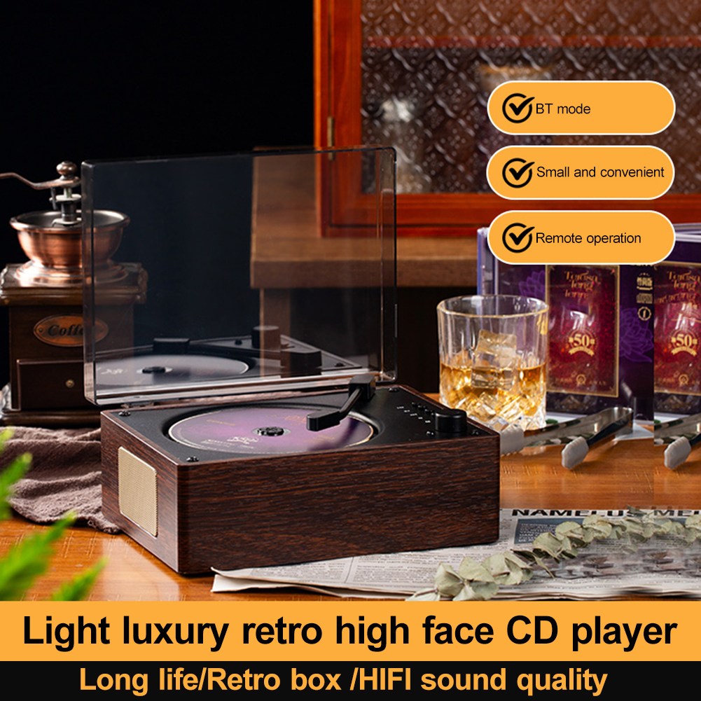 Vintage CD Player Bluetooth 5.0 Speaker Portable Rechargeable Home Music Player W/ Remote Control Support CD USB 3.5mm AUX