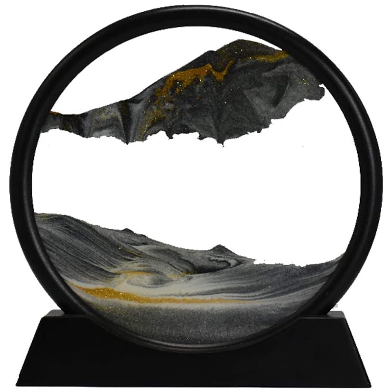 Bewegende Zand Kunst Foto Ronde Glazen 3D Diepzee Sandscape In Motion Display Vloeiende Zand Frame(12Inch)