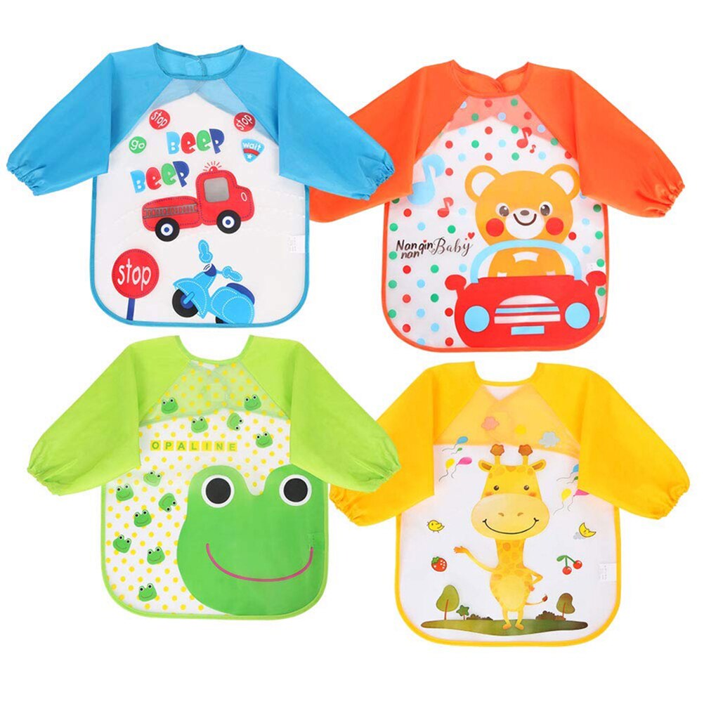 4 unids/lote bebé EVA impermeable almuerzo Baberos para comer bebé de dibujos animados de alimentación de niños delantal de bebé con manga larga