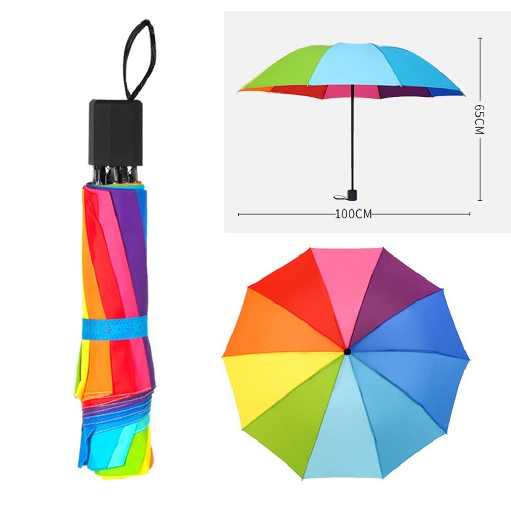 Składany parasol tęczowy lekki ładny parasol podróżny wiatroszczelna jasny kolor trzy składane parasol deszcz kobiety dziewczyny