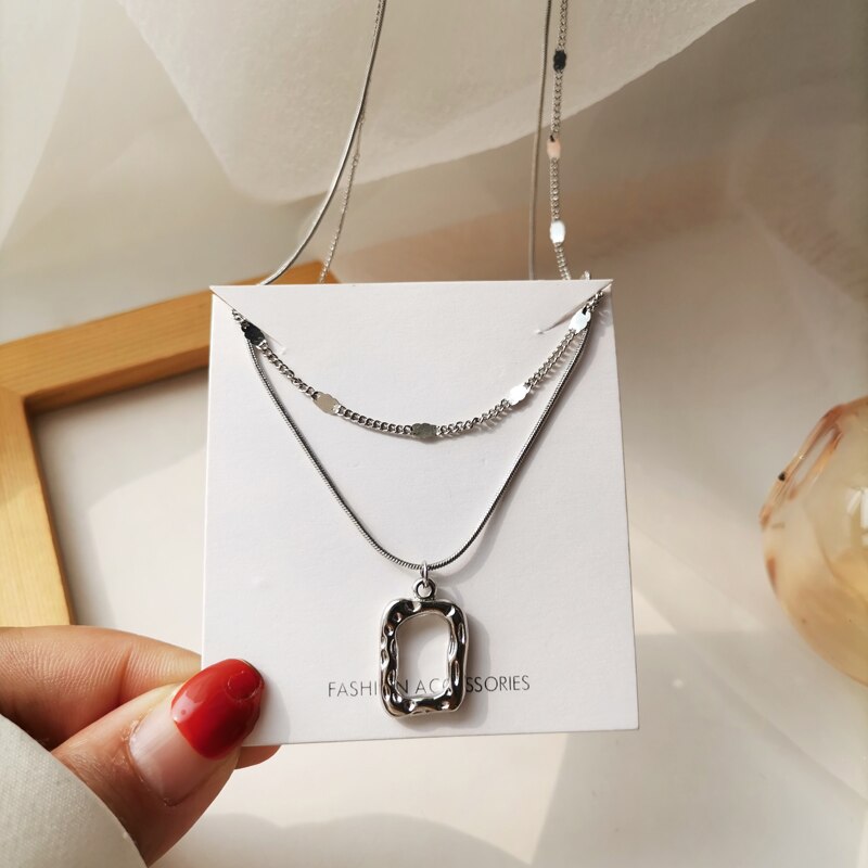 Xialuoke Bohemen Geometrische Metalen Rechthoek Hanger Dubbele Ketting Ketting Voor Vrouwen Retro Hip Hop Rock Ketting