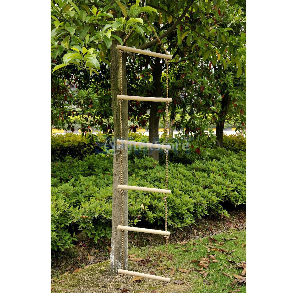 Kids Indoor and Outdoor Playhouse 2M Wooden 6 Rungs Rope Climbing Ladder Tree House Climbing Toy