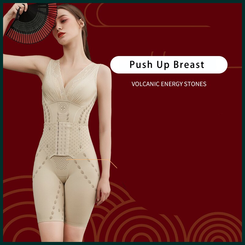 Bodysuit Shapewear For Women V Neck High Compression Full Coverage Slimming Waist Hook Eyeclosure Postpartum Recovery: Beige / M