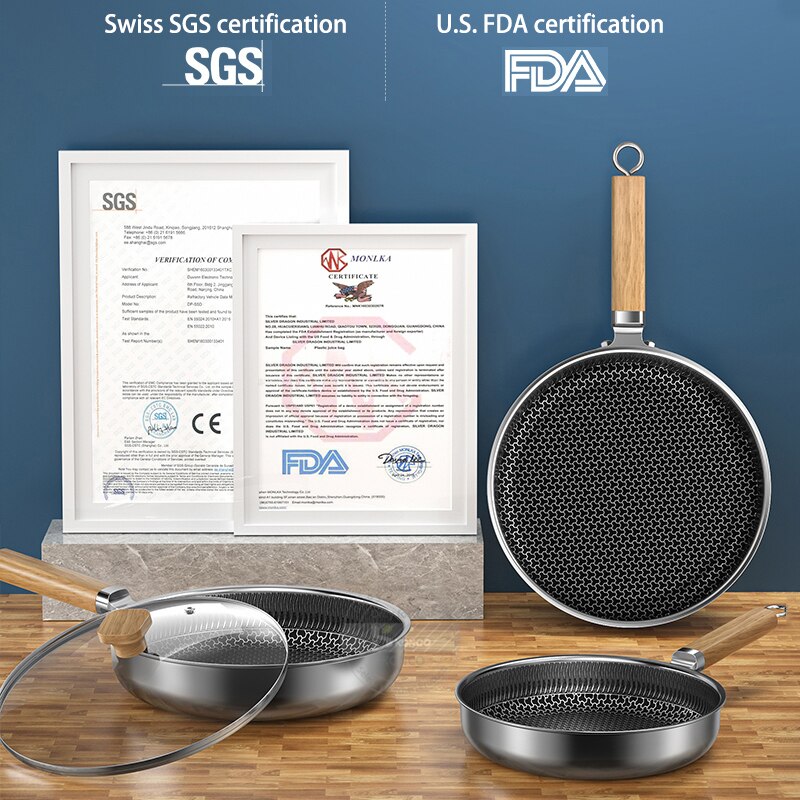 316 Stainless Steel Frying Pan Steel Skillet 3 Ply Cookware Deep Frying Pan Egg Cooking Pan Induction Cooker Gas Stove General