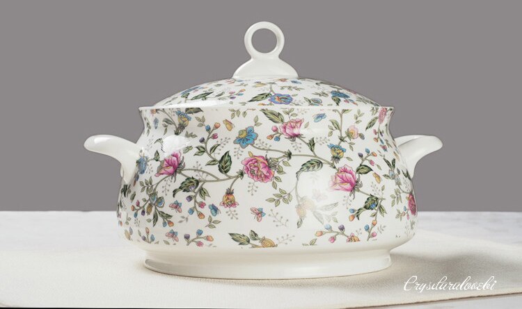 Soupière en porcelaine pour le stockage des aliments, bol de service classique pour le dîner, boîte en porcelaine, grand bol pour la soupe en céramique, 9 pouces