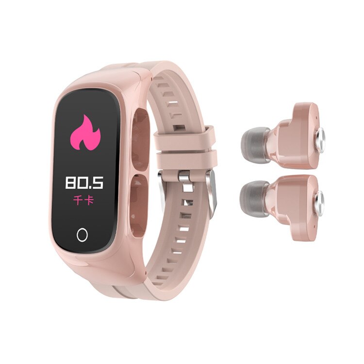 Bluetooth Call N8 Smart Horloge Vrouwen Mannen Smart Klok Fitness Tracker Hartslag Bloeddruk Sport Armband Met Tws Oortelefoon: Roze