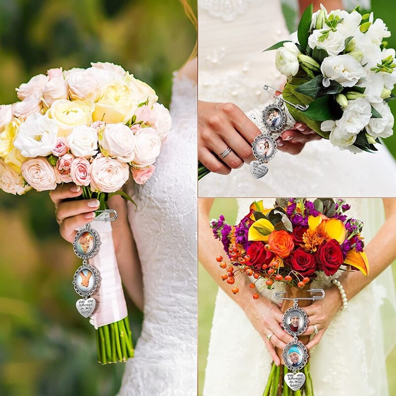 Kit de fabricación de broche y alfiler para fotos de ramo de boda, marco de encaje, Marco de imagen ovalado con colgante para vacaciones, corazón, H8WF