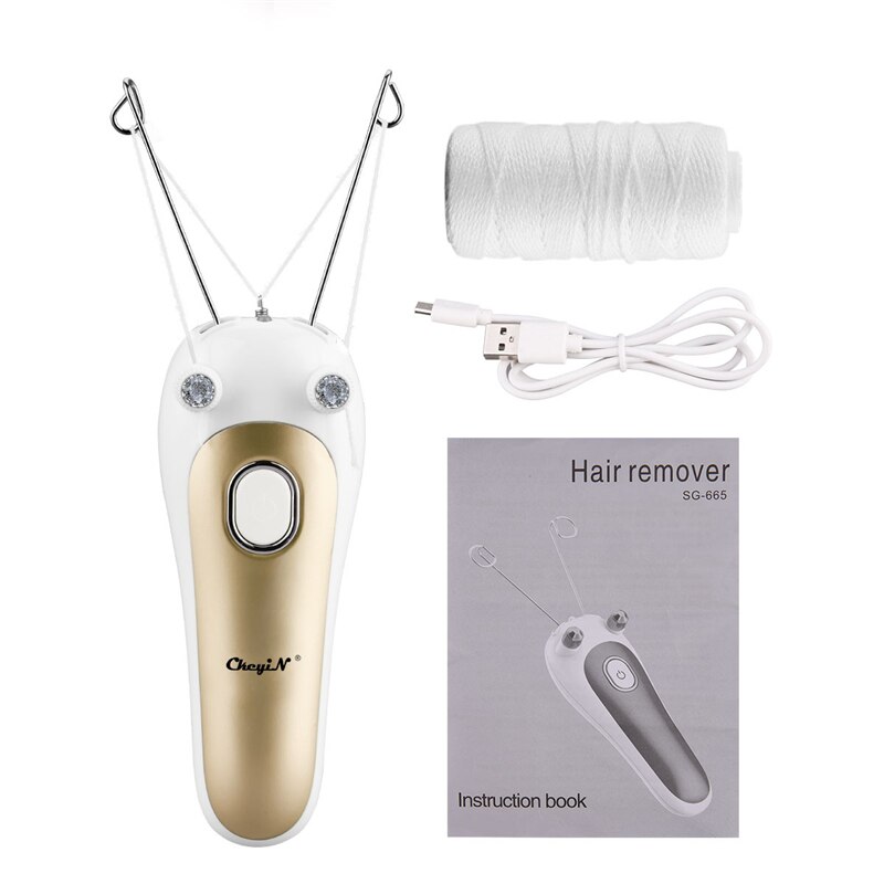 CkeyiN-depiladora eléctrica de hilo de algodón para mujer, recortadora de vello Facial, recargable por USB, afeitadora con luz LED