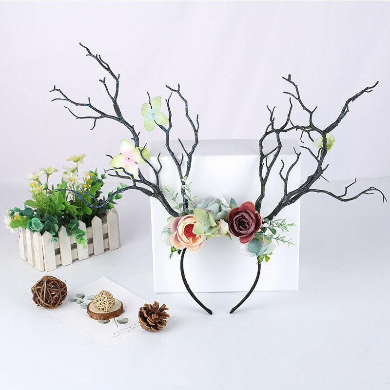 Christmas Headband Antlers Deer Horns Fairy Tale Flower Tree Branch Retro Hair Hoop Crown Festival Party Props Xmas Costume