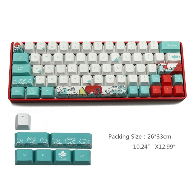 71 Keys Sea Coral Ukiyo-e Keycap Dye Sublimation OEM Profile for GH60 GK61 GK64