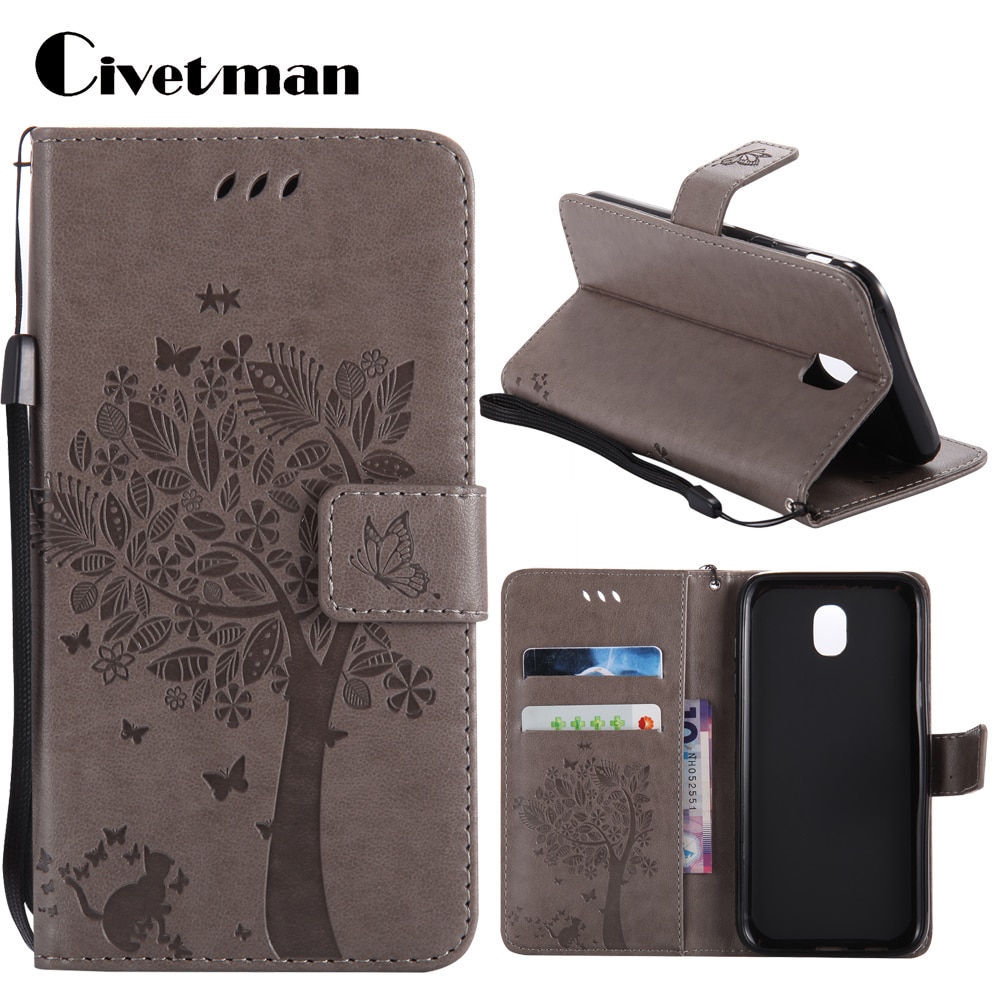 Cover Phone Case For Samsung Galaxy J5 j530 j530F EU 5.2" Flip PU Leather Shell Embossing Tree Cat Book Style Holster Bag