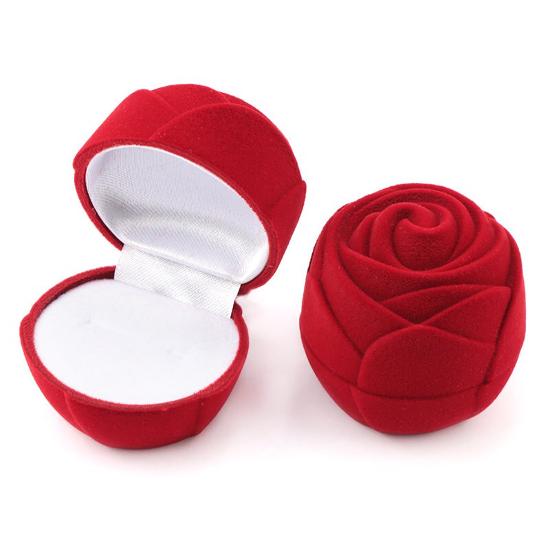 1 Piece Pink/Red Rose Flower jewelry Box Velvet wedding Ring box Necklace Display Box Container Case for Jewelry Packaging: Red