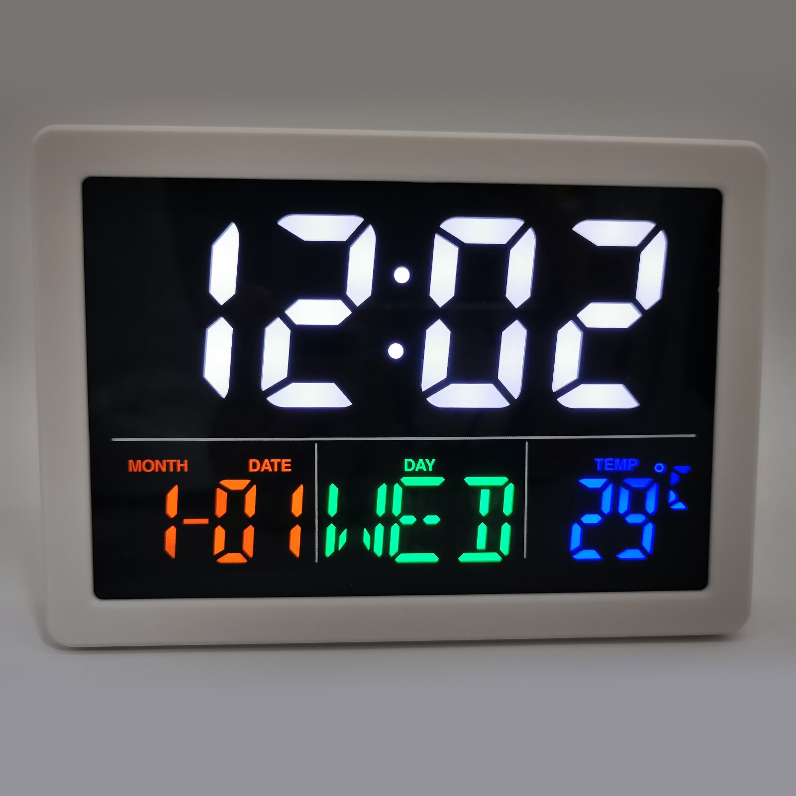 1 reloj despertador Digital de sobremesa electrónico, calendario de tiempo y temperatura, reloj de noche con humedad, decoración para el hogar y la Oficina: Blanco
