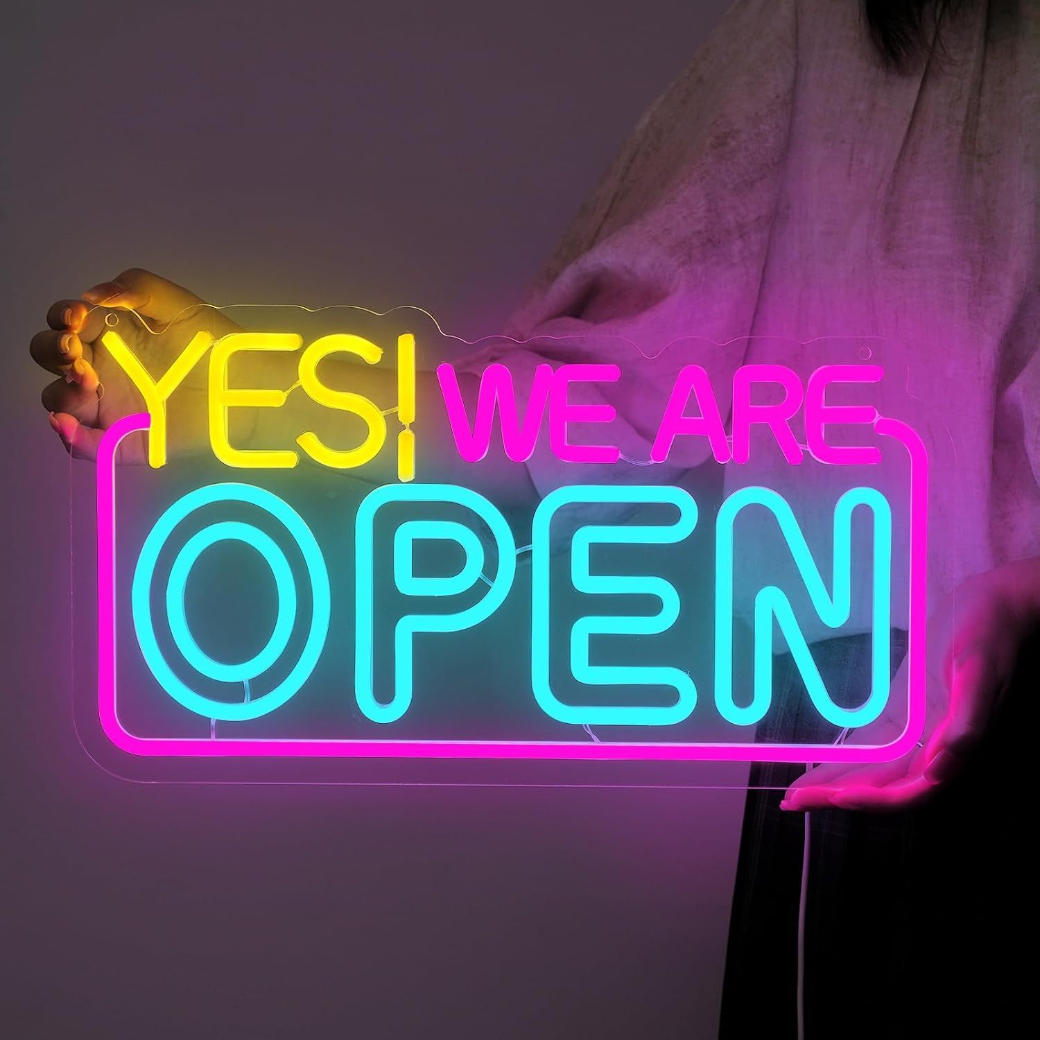 Yes We Are Open Insegne luminose a LED dimmerabili al neon, Decorazioni murali, Alimentatore USB, Controllo pulsanti: Default Title