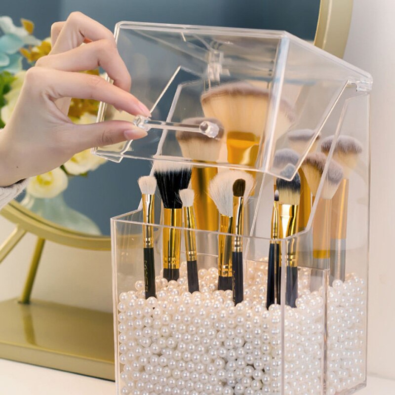 Large Makeup Brush Organizer Storage Box With Lid Acrylic Brush Holder Case Clear Makeup Organizer Buy Box Send Pearls For Free