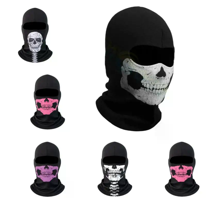 Pacote de balaclava facial completa com design de caveira, aquecedor de pescoço de esqui à prova de vento, acolchoamento de capacete de moto