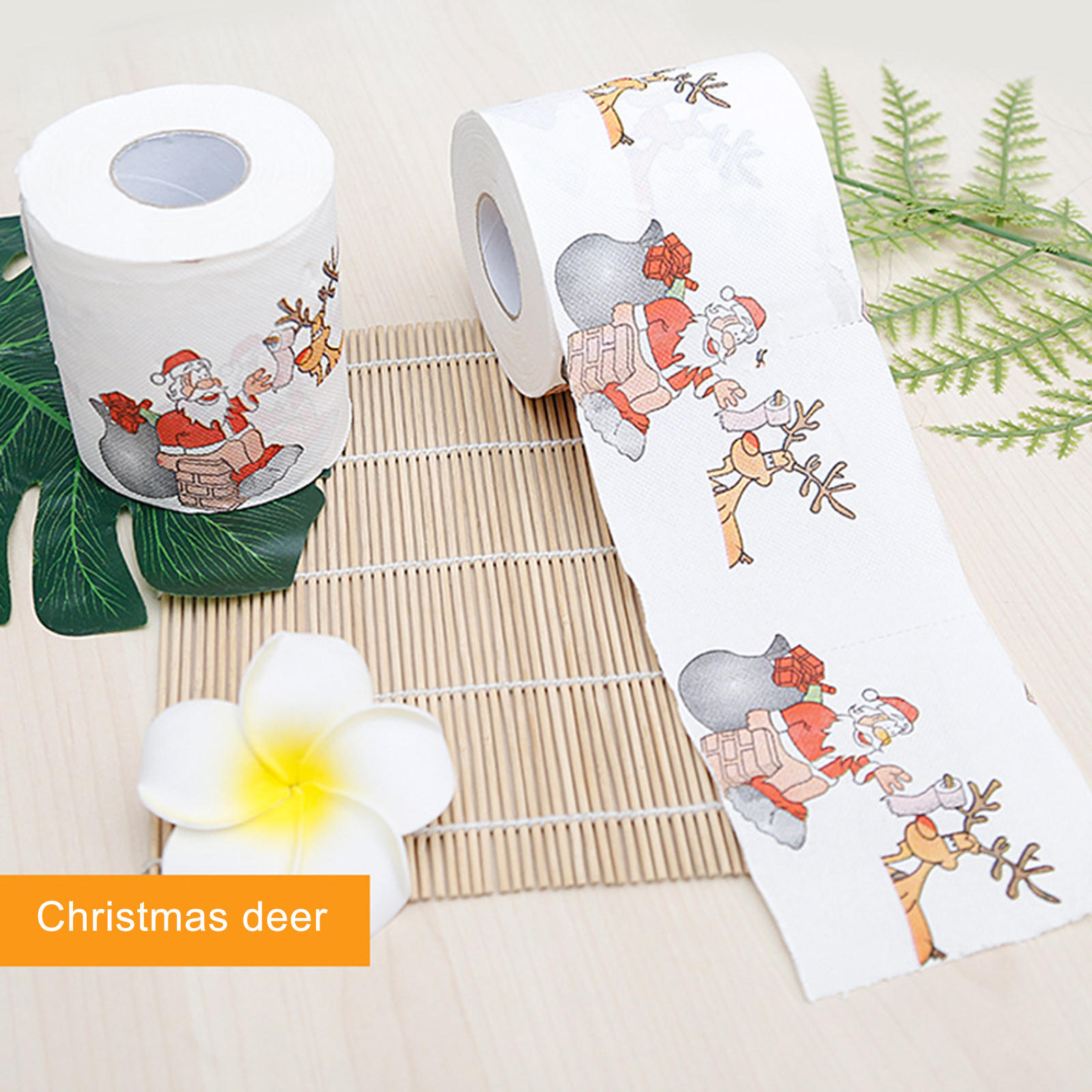 Kerst Print Wc Papier Cartoon Kerstman Boom Web Bad Thuis Leveringen Afdrukken Geen Irritatie Decoratie Kleurrijke Gedrukt: White fawn
