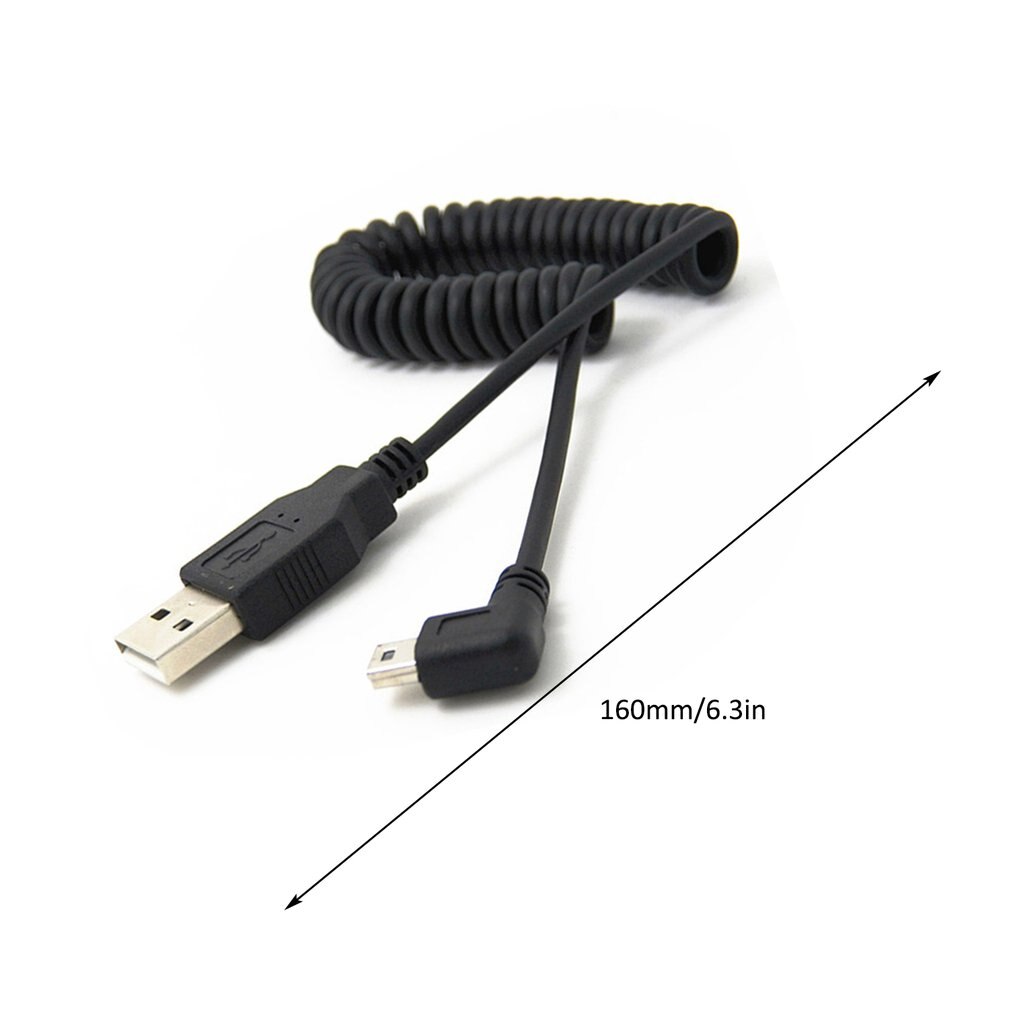 Câble adaptateur spiralé coudé à 90 degrés usb 2.0 a mâle 1pc mini usb 5 broches pour appareils photo numériques  mp3 lecteurs ccc