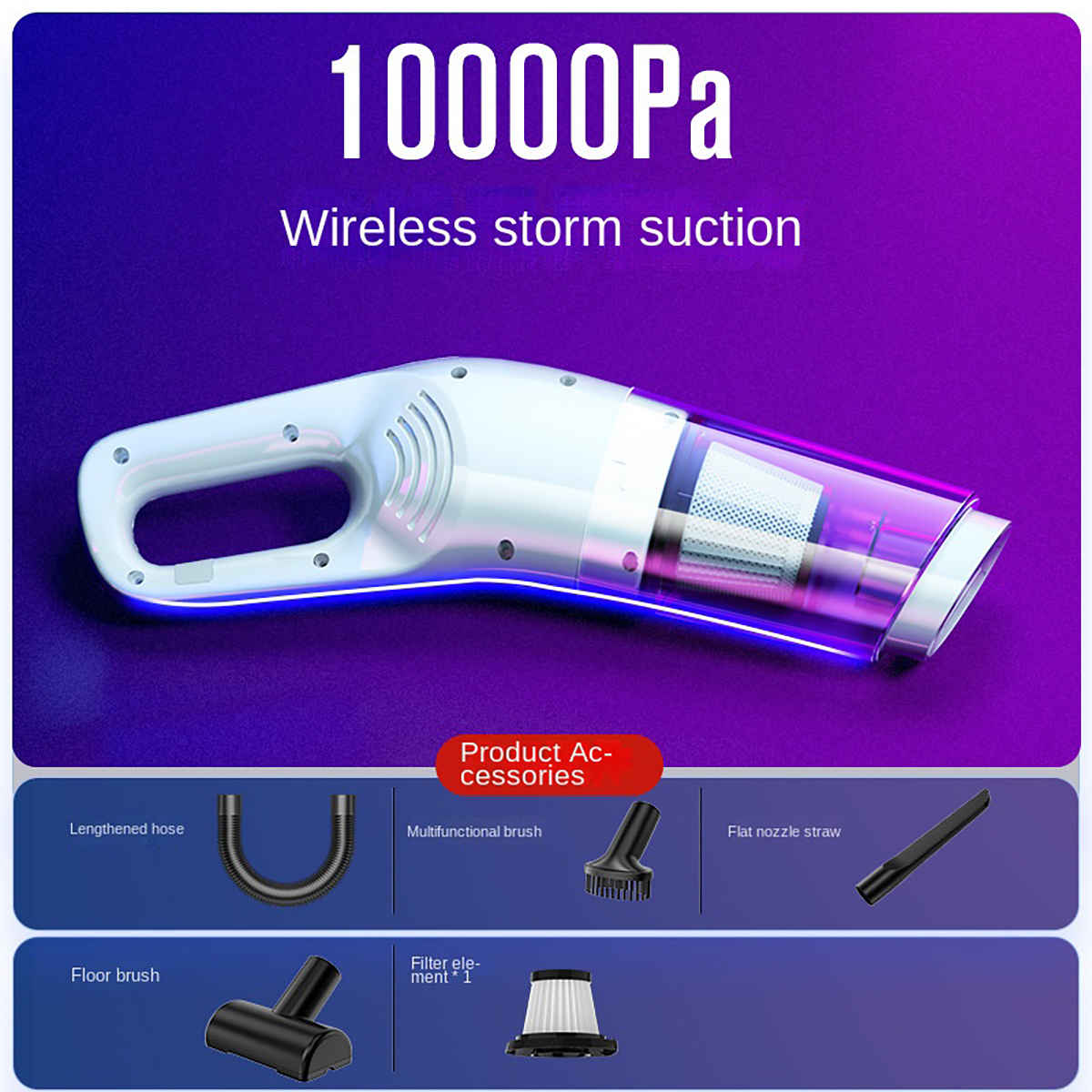 Handheld-USB-Ladung-tragbarer kabelloser Reinigungsstaubsauger für Zuhause und Auto, hohe Leistung, geeignet für Staub und Tierhaare: Weiß