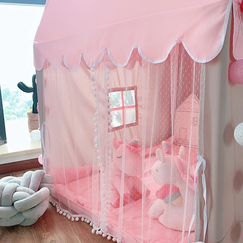 Grote Kinderen Tenten Tipi Baby Speelhuis Kind Speelgoed Tent 1.35M Wigwam Vouwen Meisjes Roze Prinses Kasteel Kind Kamer decor