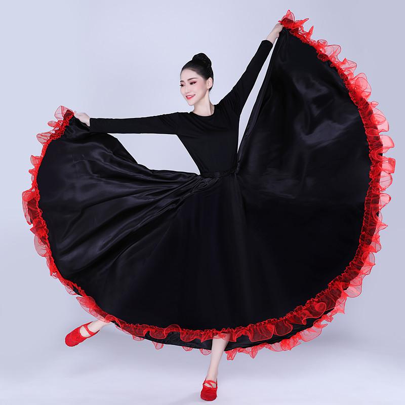 Lady Black Spanish Flamenco Skirt Dance Costumes Clothing For Women Spanish Bullfight Festival Belly Dance Wear: 720 degree