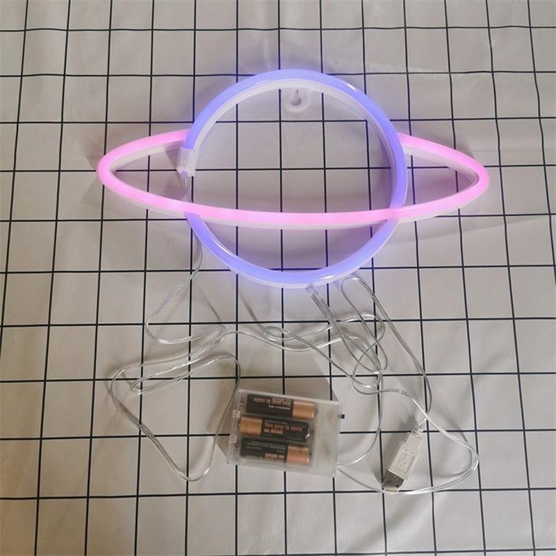 Led Neon Lamp Elliptische Planeet Neon Sign Neon Light Batterij Aangedreven Home Decoratieve Muur Light Party Room Verlichting Decor
