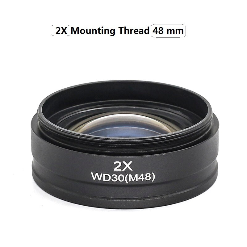 0,5x 2X lentille Barlow objectif Microscope objectif auxiliaire objectif filetage de montage 42mm 48mm 50mm 52mm Distance de travail 30/160mm: 2X  Thread 48mm