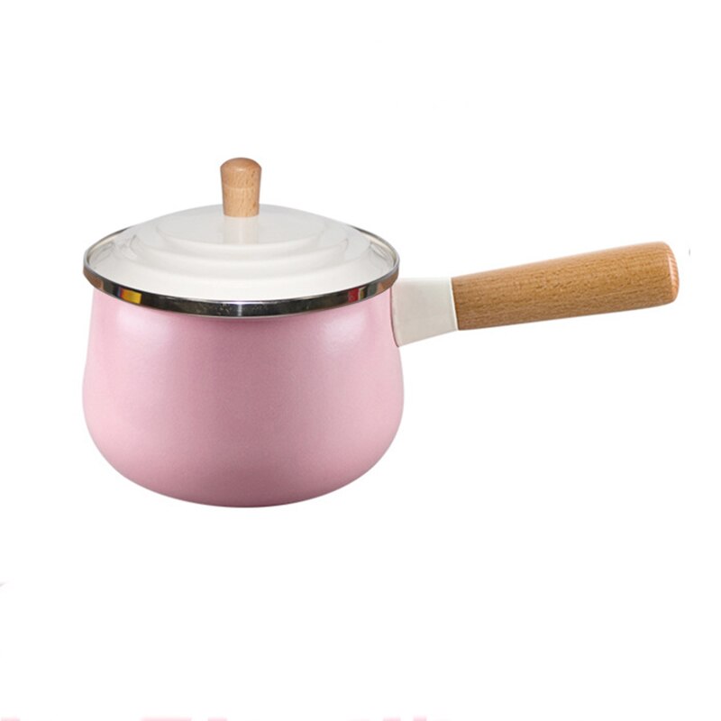 Porcelain Enameled Milk Pot Cooking Non-stick Color Soup Pot with Cover Induction Cooker Gas Stove Applicable Cookware Milk Pan: Pink Milk Pot