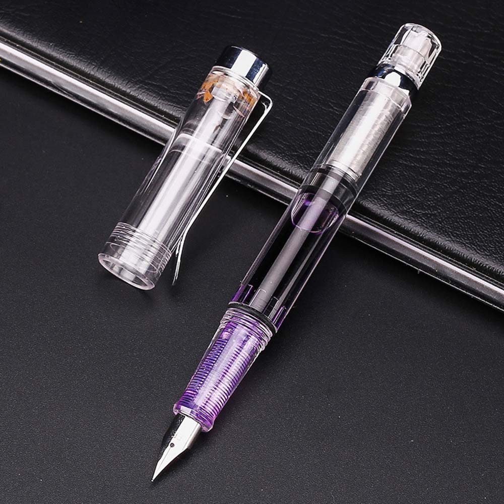 Fountain Pen Piston Transparent Gold/Silver Clip Fine Nib 0.5mm Wing Sung 3008 Fountain Pen: Clear