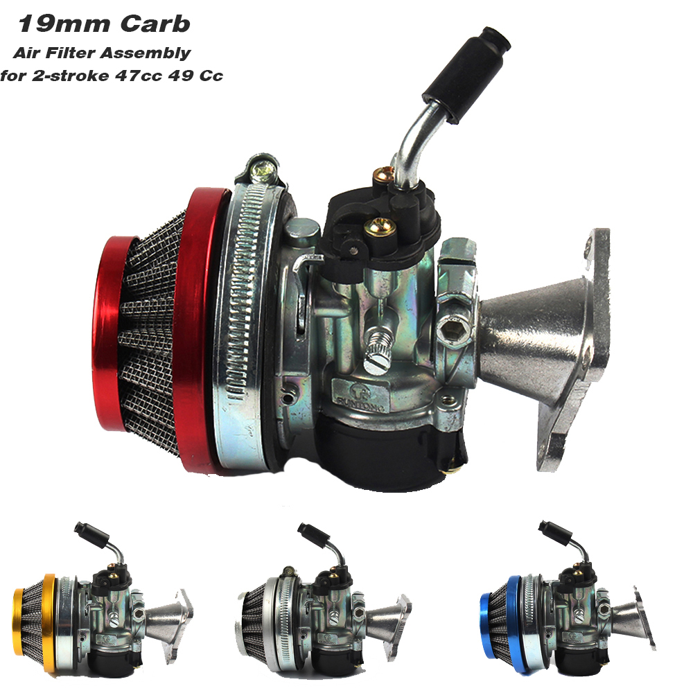 Atv 49cc performance 19mm carb karburator luftfilter samling til 2- takt 47cc 49 cc mini pocket bike