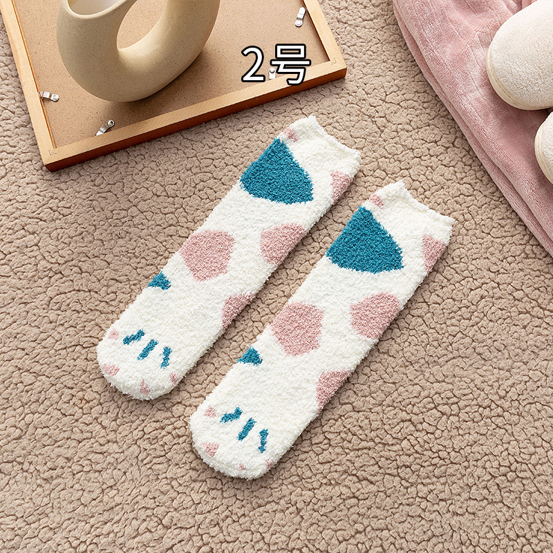 Calcetines de visón de imitación con lazo de conejos rosas dulces, calcetines cálidos de felpa para dormir en casa, calcetines de tubo peludos bonitos de dibujos animados japoneses Ins: Rosa