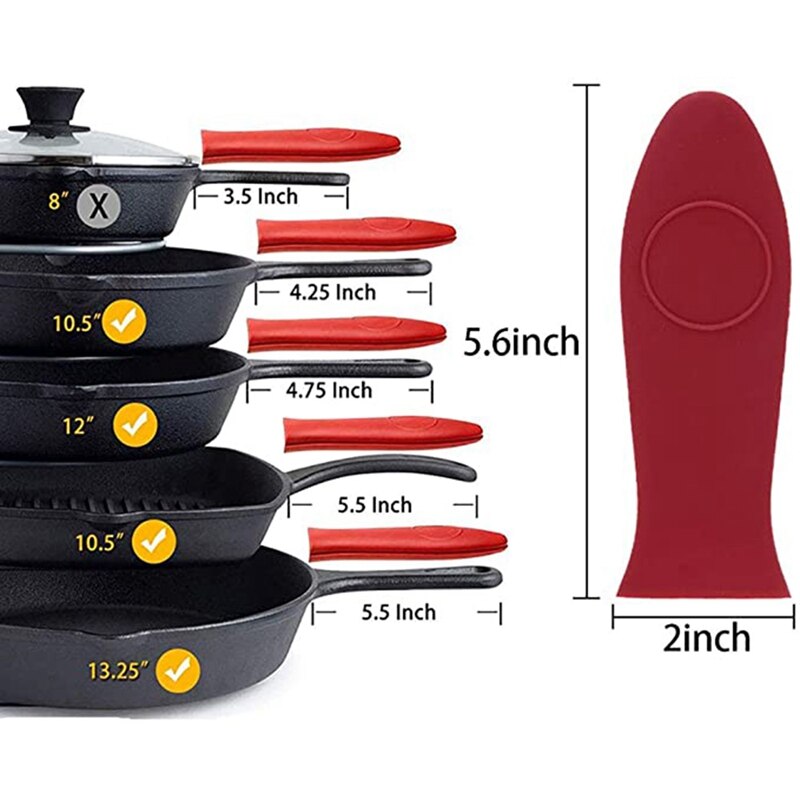 8 PCS Handle Holders And Rubber Pot Handle Covers, Silicone Removable Potholders Resistant Sleeves Lid For Cast