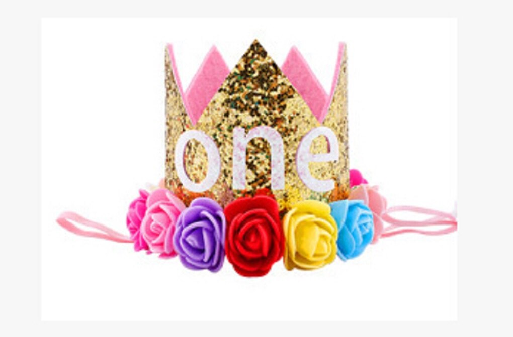 Citgeett barn baby 1st bursdag lue glitter krone blomst hode hårbånd fest hodeplagg floral nydelig en søt: E